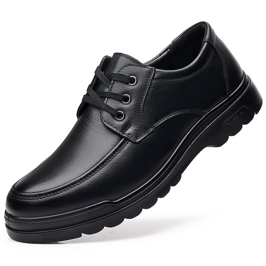 YRC Yierkang Zapatos de cuero para hombres Cow Wide Sbreos Sole Casual Hombres Capases transpirables Cabeza ligera Caca Caca Middle Again y mayores zapatos de papá A6627 Black Plush Style 38