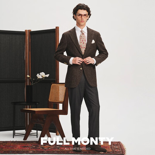 FULL MONTY【Marling面料】西服上衣男士粗呢西装外套休闲单西 深棕色3365 42