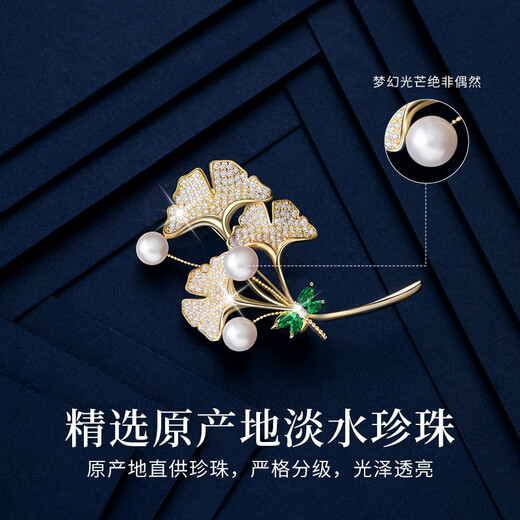 Huaying (HUAYING) light luxury high-end brooch women's corsage suit jacket brooch jewelry anniversary birthday gift for girlfriend and wife brilliant zircon pearl almond leaf brooch
