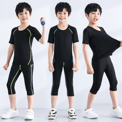 
Children's tights training suit men's running sports short-sleeved suit basketball football quick-drying clothes cropped pants fitness suit YIPAI Yipai all black suit S size (height 160, weight 80 Jin [Jin equals about 0.5 kg])