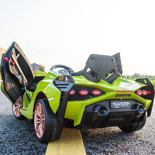 Xingchenhao [Lamborghini authorized] Children's electric car four-wheel toys can be seated for people, children, babies, babies, remote control, green four-wheel drive + remote control + swing + leather seat + soft wheel