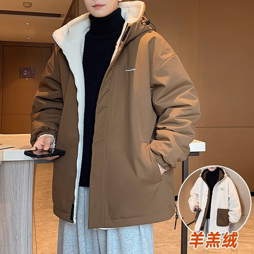 NASA BASE double-sided lamb velvet cotton coat men's autumn and winter velvet thickened feather puffer coat cotton jacket Jinjiang cotton coat gray green L 120-145Jin Jin equals 0.5 kg