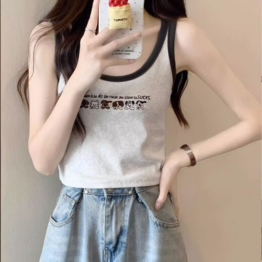 俞兆林美式复古吊带工字小背心女夏秋季刺绣短款辣妹外穿遮副乳打底内搭 YZL-DD289美式复古【浅杏】 L