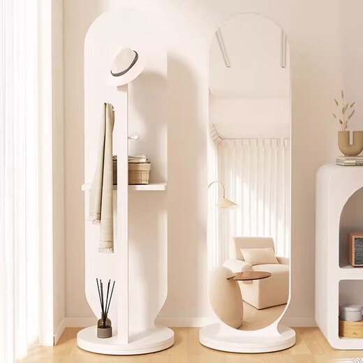 Youruoqi Ganzkörperspiegel Haushaltsspiegel Schlafzimmer Bodenspiegel Eingangsspiegel Wohnzimmer sitzende Spiegel bewegliche Aufbewahrungsständer 166*36 bodenbeständige weiße Kleidung kann aufgehängt und gelagert werden