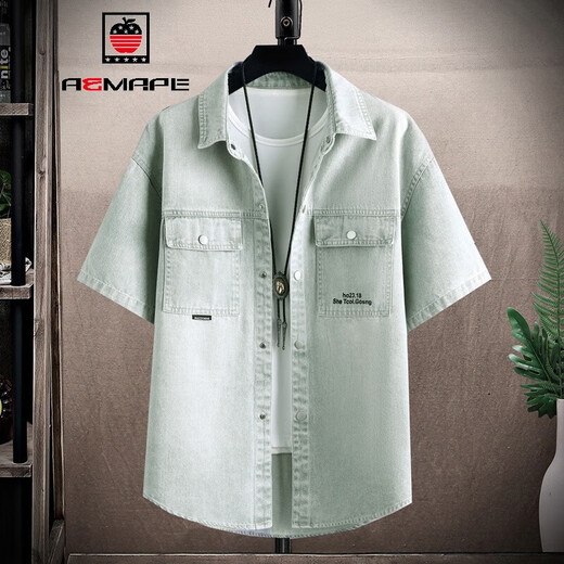 Aemape American Retro Retro Courte-manche à manches pour hommes 2024 Nouveau lavage de mode mince été Old Denim Shirt Veste T698 Black L (environ 110 ~ 130 Jin [Jin est égal à 0,5 kg] peut être porté)