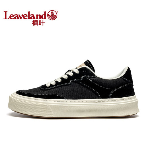 Maple Leaf (leaveland) men's shoes for summer new products, comfortable and breathable canvas shoes for men, simple and versatile thick sole heightened outdoor casual shoes for men, black (leather shoe size) 42