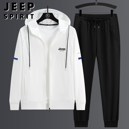 JEEP SPIRIT吉普卫衣男士套装长袖男春秋季休闲百搭时尚印花潮流潮牌大码宽松 H673黑白色（三件套） 4XL