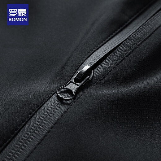 ROMON Jacket Men's Jacket Winter Trendy Youth Business Casual Top Hooded Men's MK55 Black Velvet 2XL