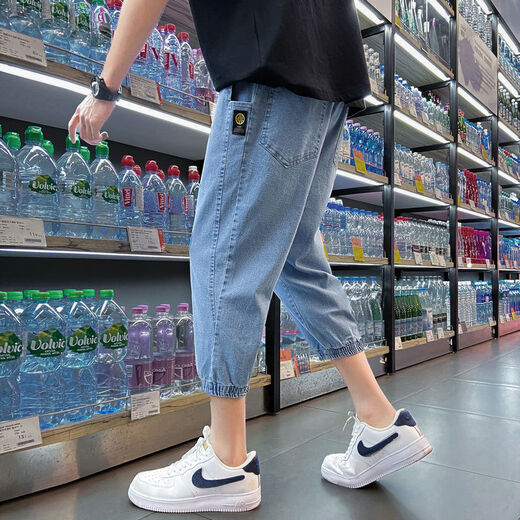Nanyuqiu (Nanyuqiu) Pantalones cortados de verano pantalones pantalones de verano para hombres Pantos adolescentes Pantalones recortados Estudiante Estilo Corea Tendencia suelta Harun Black TC675 M