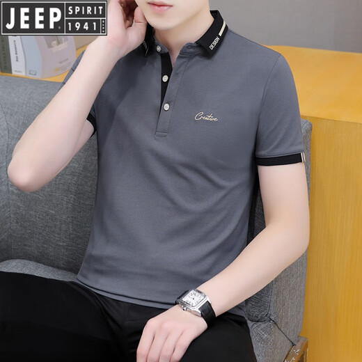 吉普（JEEP）国际品牌2025夏季翻领短袖t恤男青年冰丝翻领半袖polo.衫商务透气 黑色 QY683 3XL 【165-180斤】