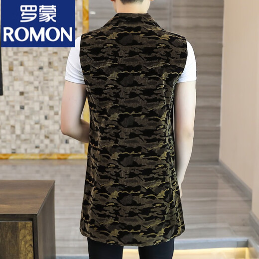 Romon Spring y Autumn Mid-long-long-longitud Midty Style Corean Style Tendy Camuflage Camuflaje Maneveless Caballa de cabello joven Estilista Personalidad 702 Camuflaje Verde M