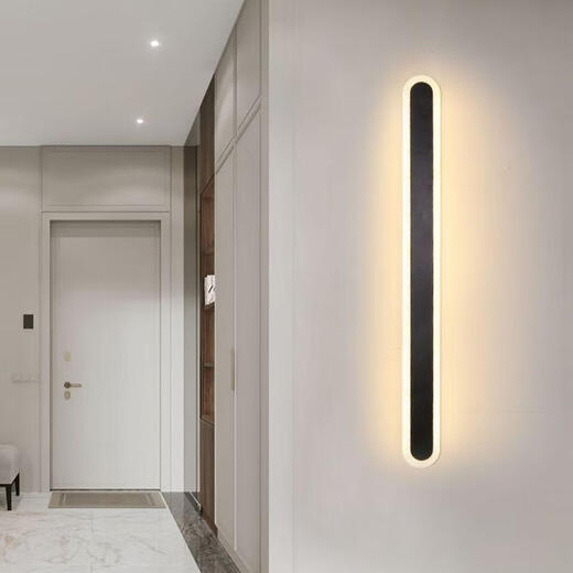 FENGLANQ light luxury minimalist one-word long wall lamp living room grille line TV background wall lamp simple bedroom bedside lamp black acrylic 100cm three-color variable light white light + warm light + medium light