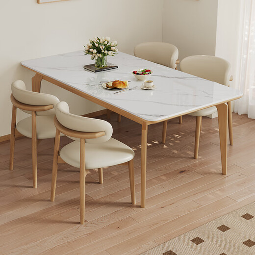 
Pashaman full-screwed rock-slab dining table and chair combination small apartment household log style ash rectangular dining table 6214Y popular dining chair * 4 pieces (6215Y)