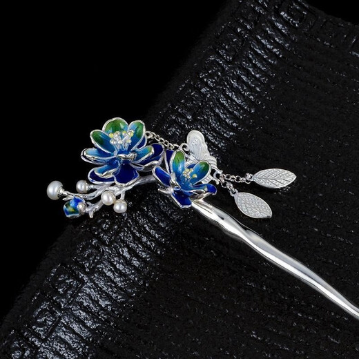 Zhou Dajin CHOW TAI KING peach blossom hairpin for women, ancient style hairpin, tassel hairpin, headdress gift, Valentine's Day birthday gift for girlfriend, cloisonne peach blossom hairpin