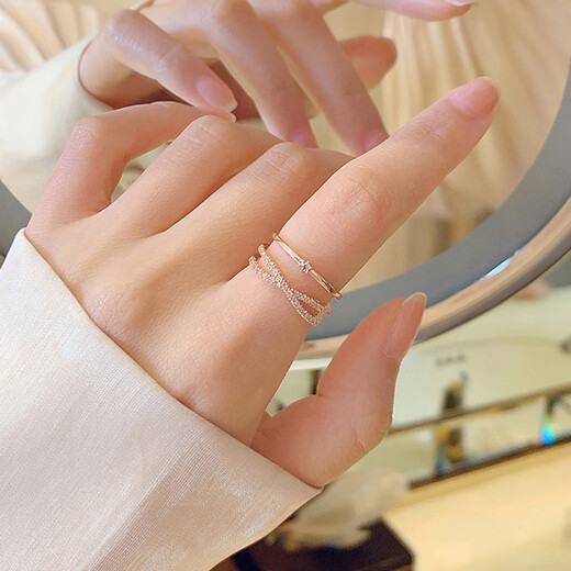 Xiaose ins trendy index finger ring for women, niche design, fashionable personality, light luxury, high-end, cold style index finger ring opening, flash diamond ring R0048 (rose gold)
