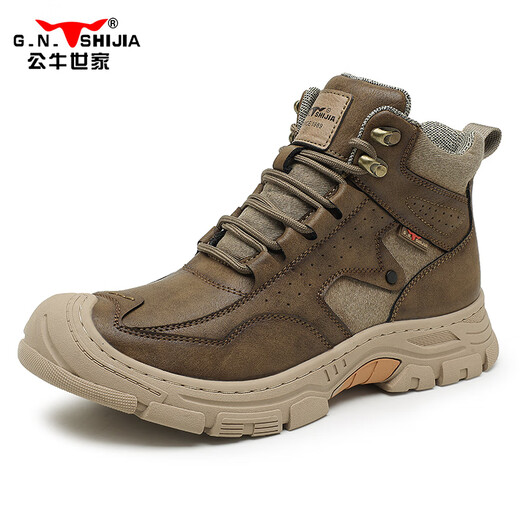 
Bull Family Men's Shoes Spring and Autumn New Handmade Outdoor Non-Slip Martin Boots Men's Casual High-top Leather Shoes Working Boots Men's Khaki [Four Seasons Single Shoes] GN124101279 41 (Sports Shoes Size)