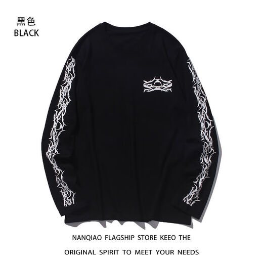Cool Chapter (KUZHANG) European and American trendy high street long-sleeved T-shirt men's trendy ins couples hip-hop style loose street autumn clothes base shirt 679 black M