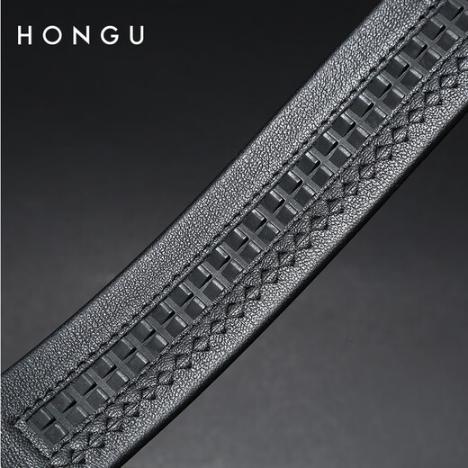Honggu men's belt head layer cowhide youth belt casual business belt Valentine's Day belt Chinese Valentine's Day gift dark 120cm