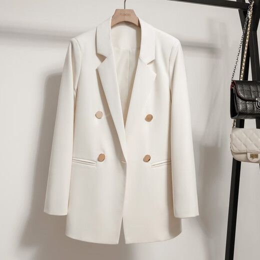 Miao Yijia blazer women's autumn suit jacket casual commuting small suit new temperament versatile jacket top for women temperament versatile suit jacket off-white M (reference 95-105Jin Jin is equal to 0.5 kg)