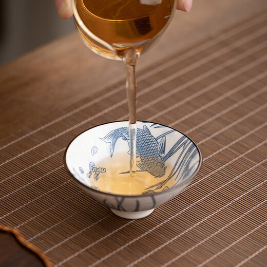 Blue and white bamboo hat tea cup ceramic large master porcelain Kung Fu tea cup personal household single tea cup (random color) 80ml 1 piece