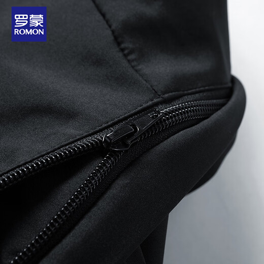 ROMON Jacket Men's Jacket Winter Trendy Youth Business Casual Top Hooded Men's MK55 Black Velvet 2XL