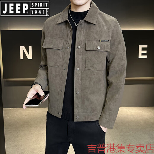 JEEP SPIRIT motorcycle leather jacket men's spring and autumn 2025 new style handsome trendy brand pilot slim men's leather jacket coffee color 3XL