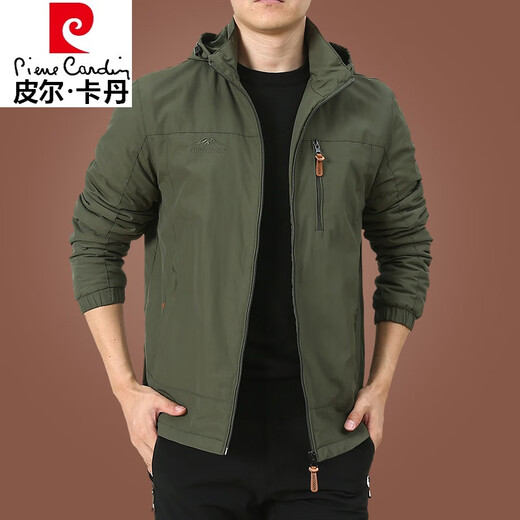 皮尔卡丹（pierre cardin）冲锋外套男秋冬爸爸装夹克户外美式防风防水秋装运动休闲连帽外套 深蓝9898 款 加绒 M
