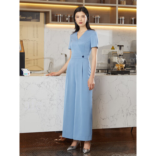Pink blue wardrobe fashionable and atmospheric straight-tube women's summer high waist wide-leg pants 532K673 Moonlight Blue XL