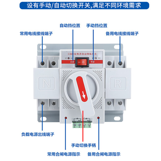 Shanghai People's Electrical Appliances dual power automatic transfer switch 2p63A transfer switch 3P100A4P63A mini 80A 2P