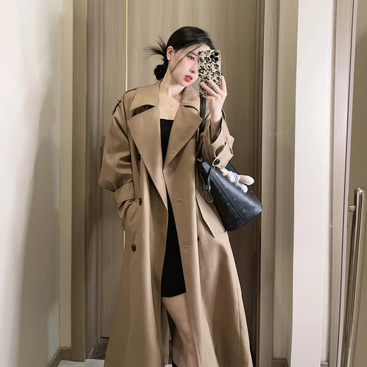 Garnuo Grey Windbreaker Jacke für Frauen mitten in der Länge 2025 Frühjahr und Herbst Neuer koreanischer kleiner Mann High-End British Style Coat Grau L [131-150jin [Jin gleich 0,5 kg]]]