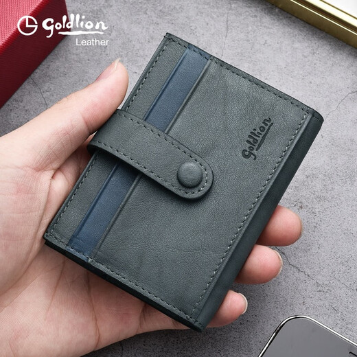 Goldlion Genuine Pickup Bag Driver's License Coin Purse Men's Thin Men's Multiple Card Slots 2025 New Genuine Card Holder Trendy Blue Gray