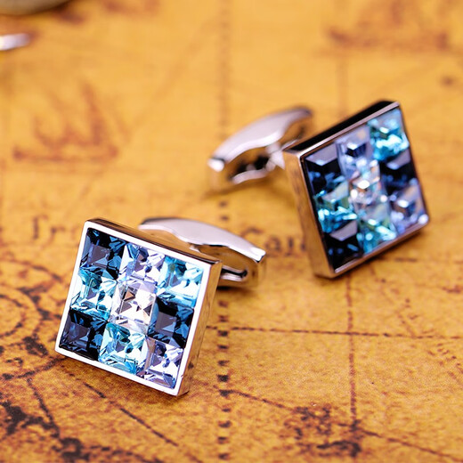 KFLK men's luxury crystal cufflinks, high-end shirt sleeves, business gifts, cuff buttons, custom engraving gift box, blue