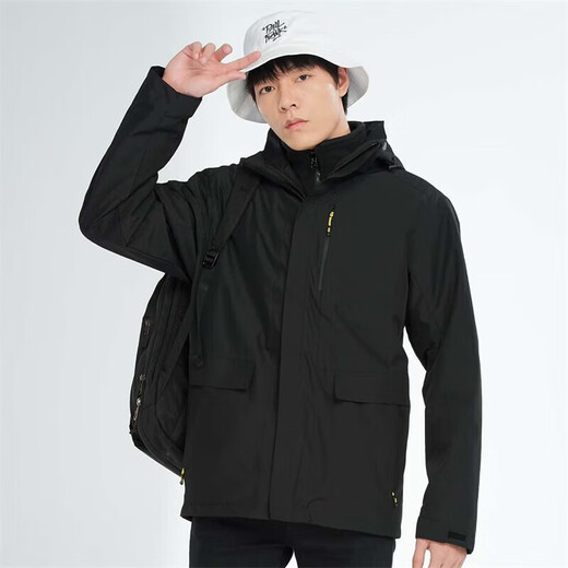 BRELRMON韩版冲锋衣女男防风户外防寒三合一保暖可拆卸滑雪登山服夹克外套 HS12805曜石黑-男 S