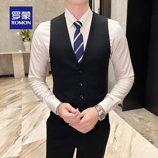 Luo Meng Men's Suit Suit 2025 Autumn and Winter New Wedding Dress Fashion Business Professional Suit Three-piece Set for Men One Button Black L