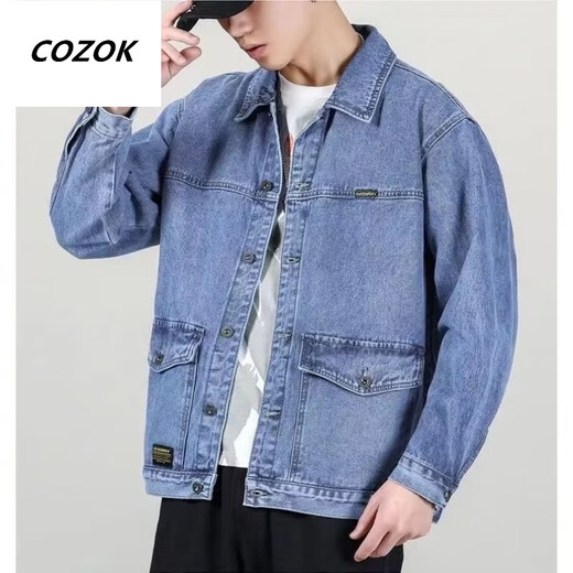El despacho de Cinessd y la recogida de la tienda y la chaqueta de trabajo casual resistente al desgaste para hombres de otoño e invierno japoneses japoneses de mezclilla retro hombres grandes y848 chaqueta de mezclilla azul l [110-130Jin [Jin iguala 0.5 kg]]]]