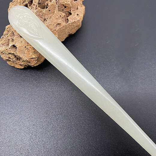 Rongxia Hotan jade green and white jade flat round hairpin hair ornaments carved hairpin ancient style Hanfu headdress wearing jade hairpin pan head jade