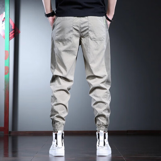 New Balance Silk Pantalones casuales Men Summer Fino Loose Drawstring Cidas de estilo coreano Fashion Fashion Harem Pants Khaki M