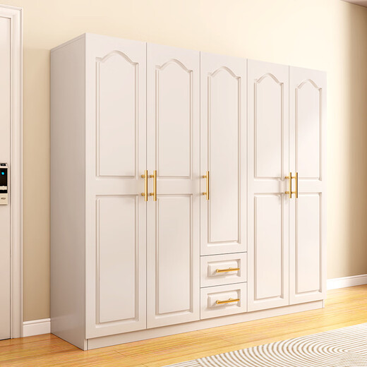 Yifansen package installation solid wood wardrobe bedroom flat door European style wardrobe with dressing table three-door large wardrobe five doors main cabinet + top cabinet + dressing table