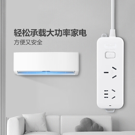 德力西(DELIXI)16A大功率空调插座 带开关插线板/插排/排插/接线板/拖线板 2位总控全长0.8米J-LKXS16