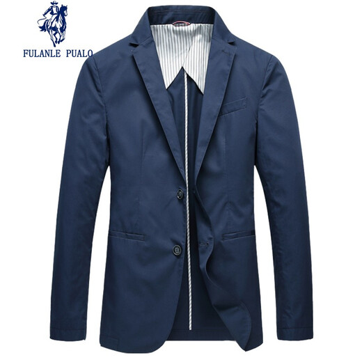 弗朗西保罗（FULANLE PAULO）男装春夏棉质休闲西装男修身单层小西装通勤商务西服薄款上衣外套 宝蓝色 薄款 【薄款透气】 L /175