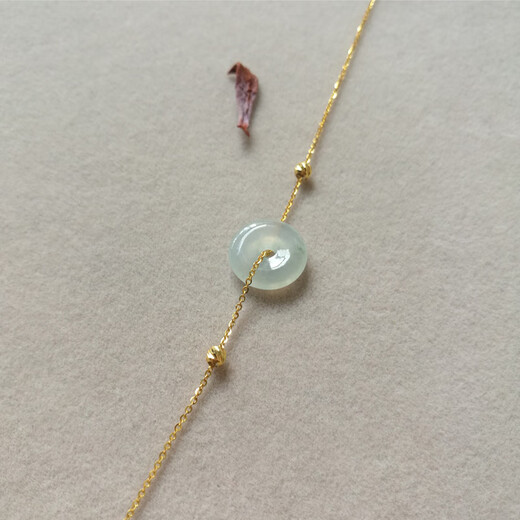 Caizhi 18k gold ice jade A goods safety buckle bracelet rose gold women's fine color gold beads hand ornaments gold inlaid jade gift simple gold beads style