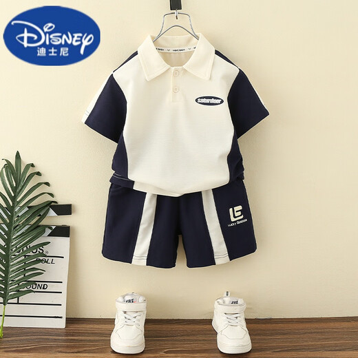 Disney (Disney) Kinderbekleidung Jungen Sommerset 2024 neuer Stil Stilvoller Baby Sommer Kurzarm Kleidung Kinder Sommer Polo Shirt Trendy Navy Blue 100 cm