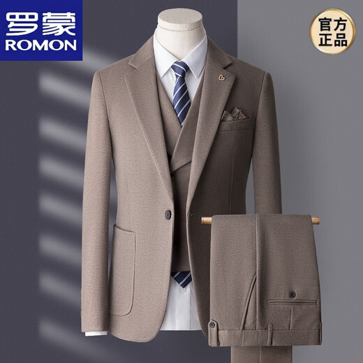 ROMON high-end suit suit men's business casual formal dress groom wedding dress autumn and winter thickened slim small suit jacket off-white (suit + trousers + vest) shirt collar XL