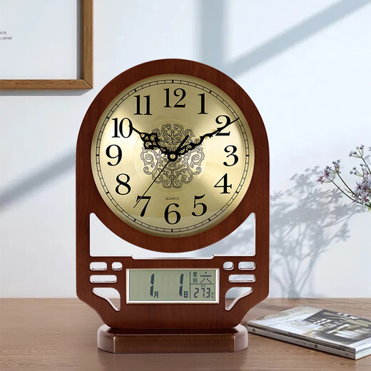 Hanshi (Hense) Classical New Chinese Desktop Clock Living Room Home Decorative Clock Perpetual Calendar Desktop Creative Clock HD229 Metal Dial (Perpetual Calendar)