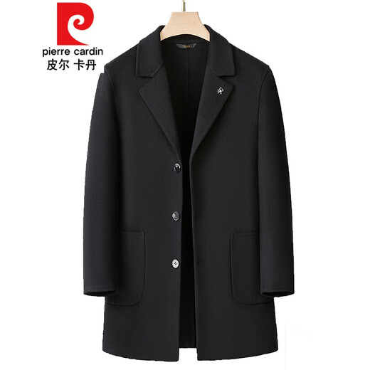 Pierre cardin double-sided cashmere coat men's mid-length wool wool coat spring and autumn casual suit collar windbreaker black 175/size