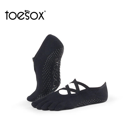 Toesox yoga socks, toe socks, non-slip, wear-resistant, Pilates socks, sports socks, black S (size 34~38)