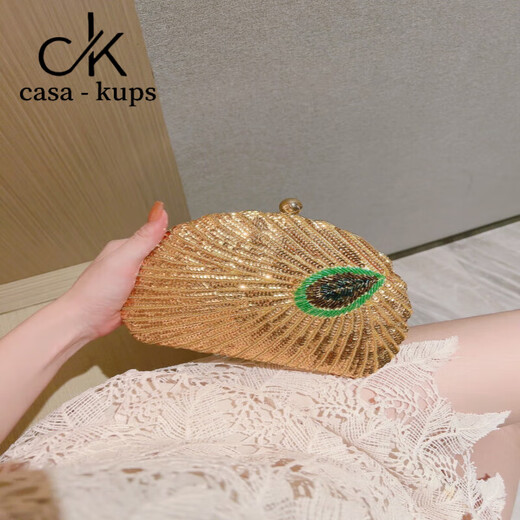 casa-kupsCK women's bag clutch beaded peacock bag women's retro dinner handbag tote bag banquet small bag high-end Chinese style women peacock blue