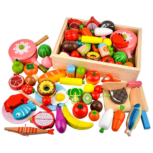 Yunya Children's House Playing Toys Kitchen Wooden Cut Le Cut Fruit Magnetic Toys Birthday Gifts [Storage Bucket] 45-piece Set