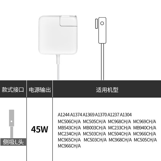 
HAOYOUQI Apple laptop charger Macbook Air Pro power adapter 45W/60W/85W/96W accessories type-c fast charging cable/head [L type upgrade model] 45W丨elbow丨A1369/A1370