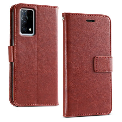 Ju Xiaozhi suitable for oppoK9 mobile phone case flip-top leather case PEXM00 wallet style card case full-cover edge magnetic buckle anti-fall silicone soft shell protective cover for men and women oppo K9 brown